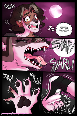 anthro bodily_fluids clothing dialogue fingerpads human_to_anthro male mid_transformation moon open_mouth pawpads saliva saliva_string solo species_transformation speech_bubble text tongue torn_clothing transformation thetransformistress mythology canid canine canis mammal mythological_canine mythological_creature werecanid werecanine werecreature werewolf wolf 2025 comic digital_media_(artwork) english_text hi_res