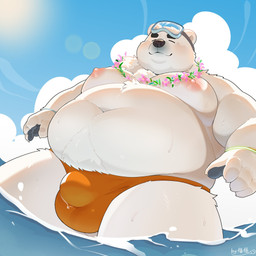 anthro barazoku belly bulge clothing detailed_bulge eyebrows eyewear fur goggles male moobs navel nipples overweight overweight_male partially_submerged pupils sea slit_pupils solo speedo swimming swimwear thick_eyebrows water white_body white_fur fcy_square xxl_woofia paul_the_polar_bear bear mammal polar_bear ursine 1:1 hi_res