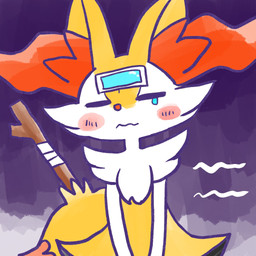 ambiguous_anthro ambiguous_gender anthro bandage biped blush blush_stickers bodily_fluids dipstick_tail front_view markings mouth_closed object_in_tail simple_background solo stick stick_in_tail tail tail_markings tears wavy_mouth annyui0611 nintendo pokemon braixen canid generation_6_pokemon mammal pokemon_(species) 1:1 2024 digital_drawing_(artwork) digital_media_(artwork) half-length_portrait hi_res japanese_description portrait translated_description