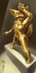 breasts bronze female inanimate_transformation looking_at_viewer nipples petrification sculpture solo statue transformation hanagasa canid canine fox mammal absurd_res hi_res