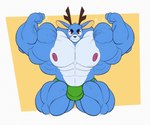 anthro antlers big_bulge big_muscles biped blue_body blue_fur bulge clothing detailed_bulge flexing flexing_bicep fur horn huge_muscles hyper hyper_muscles looking_at_viewer male male_anthro muscular muscular_anthro muscular_male nipples pecs simple_background solo vein veiny_muscles vezerem animal_crossing nintendo bam_(animal_crossing) deer mammal 6:5 hi_res