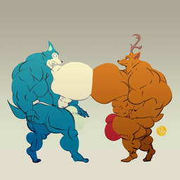 5_fingers abs anthro antlers balls_outline big_bulge big_muscles big_pecs black_nose blue_body blue_ears blue_fur blue_tail breast_squish breasts breasts_frottage brown_body brown_ears brown_fur brown_tail bulge butt clothing detailed_bulge duo fingers fist fur genital_outline grey_background grey_clothing grey_underwear horn huge_bulge huge_muscles huge_pecs hyper hyper_muscles hyper_pecs lidded_eyes looking_at_another male muscular muscular_anthro muscular_male orange_eyes pec_bump pecs penis_outline red_clothing red_underwear simple_background smile smirk squish standing tail underwear ritzberetta beastars legoshi_(beastars) louis_(beastars) canid canine canis cervine deer mammal red_deer wolf 1:1 2020 hi_res