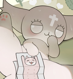 bedroom_eyes bodily_fluids cactus cat_smile circle_eyes convenient_censorship desert detailed_background dutch_angle feet female feral half-closed_eyes hand_on_mouth heart_symbol hearts_around_head hindpaw holding_object narrowed_eyes one_leg_up outside paper paws plant raised_leg seductive sky solo sweat kusan_nei mewgenics marshmallow_(mewgenics) domestic_cat felid feline felis mammal absurd_res hi_res