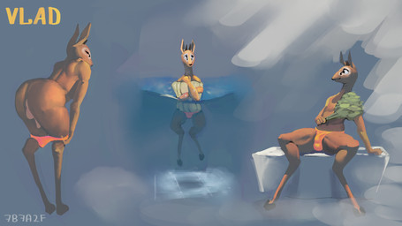 anthro balls balls_outline bath bathhouse bulge butt clothing detailed_background detailed_bulge eyes_closed fur genital_outline genitals life_ring looking_aside male penis_outline perineum rear_view sauna sitting solo speedo swim_ring swimming swimwear vihta yellow_body yellow_fur 7b7a2f antelope bovid dik-dik mammal true_antelope 16:9 2021 digital_media_(artwork) digital_painting_(artwork) hi_res multiple_images painting_(artwork) signature widescreen