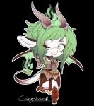 armor belt boots chibi clothing female footwear freckles green_eyes green_hair hair heart_symbol horn jewelry necklace one_eye_closed shoes simple_background solo tail tail_tuft transparent_background tuft wings zingiber mythology vilosa aromagon dragon mythological_creature mythological_scalie scalie alpha_channel