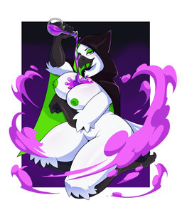 4_toes anisodactyl anthro beak big_breasts breasts cape clothing eyebrows eyeshadow feathers feet female green_eyes green_eyeshadow green_nipples green_tongue holding_object hood looking_at_viewer magic magic_user makeup mature_anthro mature_female mostly_nude nipples non-mammal_breasts non-mammal_nipples open_beak open_mouth potion potion_bottle pouring_liquid pouring_on_breasts pouring_onto_self scuted_arms scuted_legs scutes solo tail tail_feathers talons thick_thighs toes tongue white_body white_feathers wide_hips golden_bag_nero eleonora_(luuklookyt) avian bird 2025 absurd_res digital_media_(artwork) hi_res