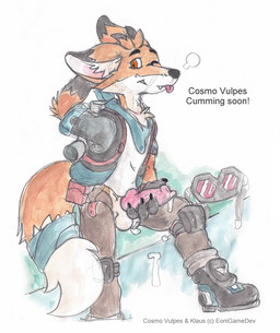 animal_genitalia animal_penis anthro aroused aroused_smile balls bodily_fluids bottomwear canine_genitalia canine_penis clothing eyewear footwear genital_fluids genitals goggles jet_pack kerchief knee_pads knot looking_at_viewer male masturbation pants penis precum shirt shoes sneakers solo tail tongue tongue_out topwear vest fennec_(artist) cosmo_vulpes klaus_(cosmso_vulpes) canid canine fox mammal red_fox true_fox