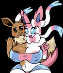 2_heads anthro big_breasts blush breasts clothing conjoined duo female lipstick makeup multi_head nervous nipples simple_background unusual_anatomy brandonbradinski nintendo pokemon eevee eeveelution generation_1_pokemon generation_6_pokemon pokemon_(species) sylveon alpha_channel hi_res