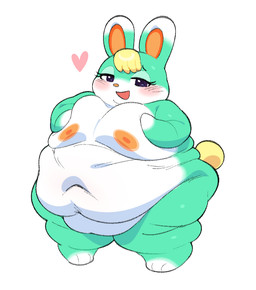 anthro belly big_belly big_moobs blonde_hair blush eyelashes fat_legs femboy fupa fur green_body green_fur hair half-closed_eyes hand_on_moob long_ears looking_at_viewer love_handles male moob_squeeze moob_squish moobs morbidly_obese morbidly_obese_anthro morbidly_obese_male narrowed_eyes navel nipples nude obese obese_anthro obese_male open_mouth open_smile orange_nipples orange_nose overweight overweight_anthro overweight_male simple_background smile solo white_background white_body white_fur mintrimo animal_crossing nintendo sasha_(animal_crossing) lagomorph leporid mammal rabbit