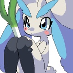 alternate_color ambiguous_gender anthro biped blue_body blue_eyes blue_fur blush food fur leek long_ears onion plant simple_background sitting solo vegetable white_background salt_(artist) nintendo pokemon vocaloid hatsune_miku generation_4_pokemon lagomorph lopunny mammal pokemon_(species) 1:1 crossover digital_media_(artwork) low_res oekaki