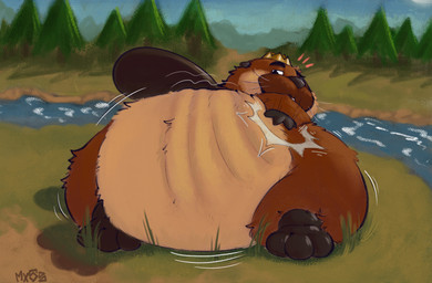 anthro big_butt brown_body butt butt_slap crown detailed_background headgear male monobutt morbidly_obese obese outside overweight plant river slap slightly_chubby solo tree marx50 disney hoppers_(disney) pixar king_george_(hoppers) beaver mammal rodent 2026 hi_res