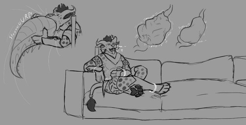 abdominal_bulge anthro big_tail digestion fatal_vore furniture happy heart_symbol instant_digestion male organs pawpads satisfied satisfied_look size_difference slurping_tail smaller_pred sofa stomach tail tongue tongue_out vore sylas_snowfang_(artist) guild_wars sylas_snowfang charr felid mammal pantherine reptile scalie snow_leopard hi_res monochrome