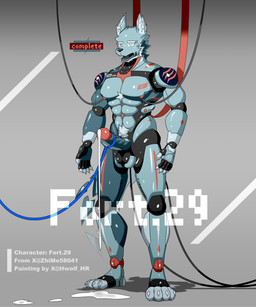 anthro machine male solo hwolfhr fort_29 android canid canine canis mammal robot wolf 5:6 hi_res