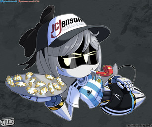accessory argentina bottomwear breasts clothed clothing empanada female fingers food grey_hair hair hat hazard_stripes headgear headwear looking_at_viewer machine not_furry pastry ribbons screen_eyes shirt simple_background soccer_uniform solo sportswear tail text topwear uniform white_body yellow_eyes jackintaro adidas argentina_national_football_team fifa glitch_productions murder_drones j_(murder_drones) android disassembly_drone humanoid robot robot_humanoid tailed_humanoid 6:5 absurd_res digital_media_(artwork) hi_res url