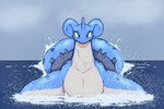 anthro approach big_butt big_ears blue_body blue_scales butt cloud cloudy_sky dripping female fog foggy_background horn looking_at_viewer motion_lines scales shell sky splash swimming tan_body tan_scales water wet equinox_341 2024_pokemon_gigaleak nintendo pokemon generation_1_pokemon lapras marine pokemon_(species) scalie hi_res