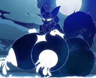 anthro areola big_breasts big_butt blue_body blue_fur bodily_fluids breasts butt cloud crossgender eyebrows female fingers fur huge_breasts huge_butt hyper hyper_breasts lactating milk moon mtf_crossgender neck_tuft nipples nude solo tail thick_thighs tuft white_areola white_nipples nightlyflare quasar_(nightlyflare) canid canine fox mammal 2025 hi_res male_(lore)