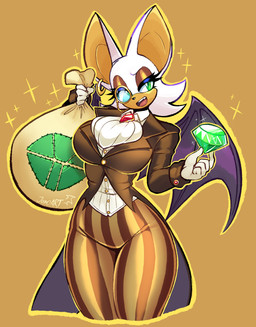 anthro bag big_breasts breasts chaos_emerald clothing coat cosplay cravat crossover_cosplay ear_piercing ear_ring eyewear female gem membrane_(anatomy) membranous_wings monocle open_mouth open_smile piercing ring_piercing smile solo sparkles tailcoat topwear wings jamoart activision sega sonic_the_hedgehog_(series) spyro_the_dragon moneybags_(spyro) rouge_the_bat bat mammal crossover hi_res