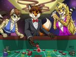 2018 5_fingers absurd_res alric_kyznetsov amber_eyes anthro big_breasts biped black_nose black_tie_(suit) blonde_hair bow_(feature) bow_tie bracelet breasts canid canine casino cheetah chest_tuft claws cleavage clothed clothing craps curvy_figure d6 dice digital_drawing_(artwork) digital_media_(artwork) dress english_text eyebrows eyelashes felid feline female fingers fox friends fully_clothed fur gambling gaming gem group hair heresy_(artist) hi_res hybrid jewelry kora_brandis long_hair male mammal markings mihari multicolored_body multicolored_fur necklace open_mouth orange_body orange_fur pantherine pearl_(gem) poker_chip purple_clothing purple_dress red_fox side_boob sideless_dress smile snow_leopard spots spotted_body spotted_fur standing suit teeth text throwing tongue true_fox tuft two_tone_body two_tone_fur voluptuous white_body white_claws white_fur yellow_body yellow_fur