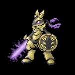 ambiguous_gender anthro armor biped chest_spike facial_markings flaming_sword front_view fusion head_markings highlights_(coloring) holding_melee_weapon holding_object holding_shield holding_sword holding_weapon markings mask_(marking) melee_weapon pokemon_fusion pupils purple_eyes purple_highlights shield simple_background solo spikes spikes_(anatomy) sprite standing sword three-quarter_view transparent_background weapon white_pupils mammuth89 nintendo pokemon pokemon_infinite_fusion aegislash canid canine generation_4_pokemon generation_6_pokemon hybrid lucario mammal pokemon_(species) alpha_channel digital_media_(artwork) full-length_portrait low_res pixel_(artwork) portrait