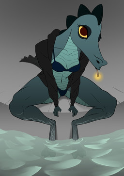 anthro bikini biped breasts cigarette clothed clothing female non-mammal_breasts sitting smoke smoking solo swimming_pool swimwear two-piece_swimsuit water blackblader feliscede night_in_the_woods bea_santello alligator alligatorid crocodile crocodilian reptile scalie 2019 digital_media_(artwork) hi_res
