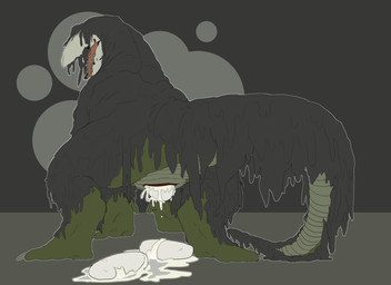 animal_genitalia bodily_fluids bone butt cloaca egg female feral genitals oviposition presenting presenting_hindquarters scales skull skull_head solo teratophilia tongue tongue_out fish-ears scp_foundation scp-682 monster hi_res