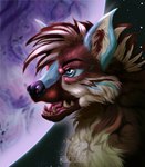 ambiguous_gender cheek_tuft cosmic_background facial_tuft fangs feral fluffy mohawk open_mouth planet purple_nose side_view solo space space_background star teeth tuft melodyofforest domestic_cat felid feline felis hybrid hyena mammal bust_portrait hi_res portrait