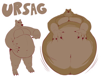 3_toes 4_fingers anthro belly belly_overhang brown_text double_chin feet fingers gesture hand_gesture looking_at_viewer looming looming_over male motion_lines nude obese obese_anthro obese_male overweight overweight_anthro overweight_male pointing pointing_at_belly pointing_at_self solo text toes triple_chin yellow_sclera sharkavian ursag_(sharkavian) bear mammal ursidae story story_in_description