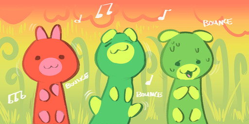 2_antennae ambiguous_gender antennae_(anatomy) black_eyes bodily_fluids dancing eyes_closed feral front_view green_antennae green_body group hands_together happy multicolored_body musical_note musical_symbol pink_antennae pink_body red_body shy smile sweat symbol trio two_tone_body sushiamazing bits_and_bops arthropod caterpillar flow_worms_(bits_and_bops) insect larva 2025 digital_media_(artwork) hi_res