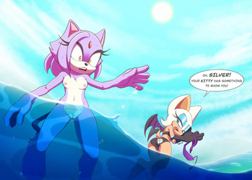 anthro areola assisted_exposure bikini bikini_bottom bikini_removed bikini_top blush breasts butt clothed clothing clothing_theft dialogue duo embarrassed eyeshadow feet female fur genitals hair hairy_vulva half-closed_eyes handwear holding_bikini holding_clothing holding_object holding_swimwear makeup membrane_(anatomy) membranous_wings narrowed_eyes navel nipples nude open_mouth outdoor_nudity outside partially_submerged purple_body purple_fur sea speech_bubble stealing swimwear swimwear_removed swimwear_theft tail teeth text toes two-piece_swimsuit vulva water wings arts_eidolon sega sonic_the_hedgehog_(series) blaze_the_cat rouge_the_bat bat domestic_cat felid feline felis mammal digital_media_(artwork) english_text hi_res