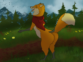 ambiguous_gender anthro bent_over big_butt butt cloak cloak_only clothing ear_piercing forest forest_background fur looking_at_viewer nature nature_background orange_body orange_fur piercing plant presenting presenting_hindquarters raised_tail semi-anthro sky solo tail tree white_body white_fur toothyfops charlie_(toothyfops) canid canine fox mammal hi_res nonbinary_(lore)