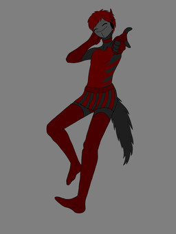 anthro armwear bulge chest_markings clothed clothing detailed_bulge eyes_closed femboy genital_outline gesture hand_gesture legwear looking_at_viewer male markings not_furry_focus penis_outline pointing pointing_at_viewer solo standing ilgoda 3:4 absurd_res hi_res