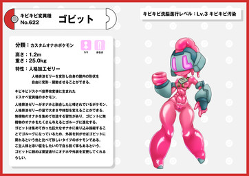border breasts censor_bar female genitals muscular muscular_female nipples pink_eyes pink_slime pokedex pokedex_entry pokedex_number red_border simple_background small_breasts text vulva white_background nikunigushii nintendo pokemon generation_5_pokemon golett pokemon_(species) absurd_res censored hi_res japanese_text translation_request