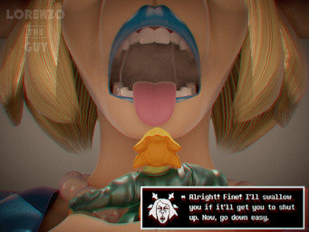 anthro female female/female female_pred macro open_mouth text vore lorenzo_the_guy deltarune undertale_(series) alphys carol_holiday deer mammal scalie 4:3 english_text