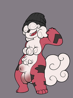 4_toes animal_genitalia anthro anthrofied balls beanie beanie_only big_balls big_sheath biped black_clothing black_headwear clothing curled_fur curly_hair fangs feet fully_sheathed fur genitals grey_background hair hair_over_eyes hat hat_only headgear headgear_only headwear headwear_only male male_anthro markings monotone_background mostly_nude open_mouth open_smile pokemorph red_body red_fur sheath simple_background smile solo standing striped_markings stripes teeth toes white_body white_fur twinkletwilight nintendo pokemon generation_8_pokemon hisuian_form hisuian_growlithe pokemon_(species) regional_form_(pokemon) 3:4 colored digital_media_(artwork) full-length_portrait hi_res portrait