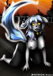 anthro black_body bone breasts female feral grey_body holidays nipples skeleton solo tail yellow_eyes mihukoro fakemon halloween nintendo pokemon yureon eeveelution ghost mammal pokemon_(species) spirit