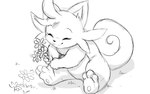 3_toes ambiguous_gender anthro eyes_closed feet flower happy holding_flower holding_object nude plant simple_background sitting solo toes white_background winick-lim palworld pocketpair cattiva pal_(species) 16:10 2024 greyscale guide_lines monochrome widescreen