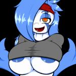 accessory anthro areola areola_slip blue_hair breasts clothed clothing female hair headband looking_at_viewer open_mouth orange_eyes shirt simple_background solo topwear transparent_background under_boob conditional_dnp quin-nsfw jet_(quin_nsfw) 1:1 alpha_channel digital_media_(artwork)