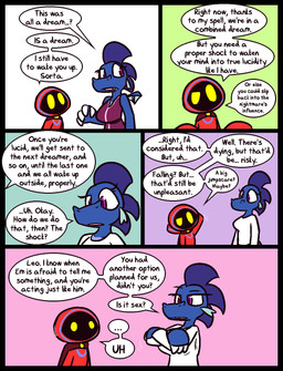 4_fingers anthro big_breasts black_body blue_body blue_clothing blue_hood blue_robe blue_scales breasts cape claws clothing crossed_arms dialogue duo eyebrows female finger_claws fingers hair long_sleeves male motion_lines no_pupils pupils purple_clothing purple_eyes purple_hair purple_pupils purple_shirt purple_topwear purple_tunic raised_eyebrow red_cape red_clothing red_hood red_robe robe scales shirt topwear tunic white_claws white_clothing white_shirt white_topwear wings yellow_eyes ultilix european_mythology mythology leo_the_magician ruby_(ultilix) dragon humanoid mythological_creature mythological_scalie scalie shadow_creature western_dragon comic hi_res