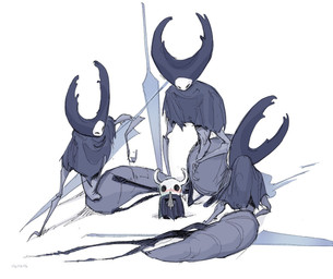 2_horns ambiguous_gender anthro arthropod_abdomen biped black_eyes blush cloak clothing empty_eyes female group holding_melee_weapon holding_object holding_weapon horn looking_at_another melee_weapon nail_(weapon) simple_background size_difference smaller_ambiguous standing weapon white_background 116116116el hollow_knight_(franchise) team_cherry mantis_lord_(hollow_knight) the_knight_(hollow_knight) arthropod vessel_(species) 2025 hi_res sibling_(lore) sister_(lore) sisters_(lore)