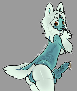 anthro anus balls blush bodily_fluids butt cum erection femboy fluffy fluffy_tail genital_fluids genitals knot knotted_penis lips looking_at_viewer looking_back male penis precum presenting presenting_anus presenting_hindquarters puffy_anus raised_tail solo tail translucent translucent_body vein veiny_penis mmhorrors ei5_(mmhorrors) watermark