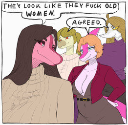 ahoge anthro belly belt big_breasts blonde_hair blue_eyeshadow bone_frill breasts brown_hair cleavage clothed clothing curvy_figure dialogue dress eyelashes eyeshadow female freckled_face freckles frill_(anatomy) green_hair group hair huge_breasts jacket long_hair looking_at_viewer makeup mature_anthro mature_female multicolored_body multicolored_scales non-mammal_breasts pale_body pale_scales pink_body pink_eyes pink_scales profanity purple_clothing purple_sweater purple_topwear red_clothing red_eyes red_eyeshadow red_jacket red_topwear scales short_hair slightly_chubby smile snout sweater tan_clothing tan_sweater tan_topwear teal_eyes text thick_thighs topwear two_tone_body two_tone_scales voluptuous voluptuous_anthro voluptuous_female white_body white_eyes white_scales wide_hipped_anthro wide_hipped_female wide_hips yellow_sclera ratherdevious cavemanon_studios she_looks_like_she_fucks snoot_game angel_(snoot_game) cassandra_(snoot_game) stacy's_mom_(gvh) tarja_(snoot_game) allosauroid carcharodontosaurid dinosaur giganotosaurus hadrosaurid ornithischian ornithopod parasaurolophus prehistoric_species reptile saurischian scalie stegosaurian stegosaurus theropod thyreophoran troodon troodontid 2025 absurd_res english_text hi_res meme