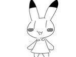 black_ear_tips black_tipped_ears chibi clothed clothed_female clothing dipstick_ears dress ear_markings female multicolored_ears open_mouth open_smile simple_face smile solo vertical_bar_eyes aka_leopard animal_yokocho iyo lagomorph leporid mammal rabbit 4:3 monochrome