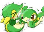 ambiguous/ambiguous ambiguous_gender blush bodily_fluids duo eyes_closed lying open_mouth sex sweat rokesys nintendo pokemon generation_5_pokemon pokemon_(species) snivy 4:3 hi_res