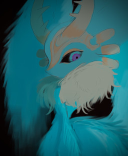 ambiguous_gender anthro antlers biped black_background black_sclera chest_tuft colored_nails fingernails fluffy fluffy_tail fur head_wings horn huge_wings looking_at_viewer looking_back looking_back_at_viewer mouthless multicolored_body multicolored_eyes multicolored_fur nails neck_tuft pink_eyes pupils purple_fingernails purple_nails simple_background solo tail tan_body tan_fur teal_body teal_eyes teal_fur three-quarter_view tuft unusual_wing_placement wings gemini_kirby kirby_(series) nintendo fecto_elfilis alien chinchilla chinchillid mammal rodent starling_(kirby) digital_drawing_(artwork) digital_media_(artwork) digital_painting_(artwork) half-length_portrait hi_res painting_(artwork) portrait