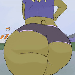 3_toes ambiguous_gender anthro athletic_wear big_butt billboard blonde_hair blue_clothing blue_shirt blue_topwear bottom_heavy bottomwear bouncing_butt brown_body brown_fur brown_pawpads brown_tail butt clothed clothing concert curvy_figure feet femboy fist fur grass gym_bottomwear gym_shorts hair huge_butt huge_thighs logo medium_hair outside pawpads paws pear-shaped_figure plant rear_view road shirt short_tail shorts simple_background sky solo tail tan_hair text thick_thighs toes topwear undersized_clothing walking wide_hips window neeno whataburger neeno_(character) domestic_cat felid feline felis mammal 1:1 2025 2d_animation animated colored digital_media_(artwork) english_text flat_colors frame_by_frame hi_res shaded simple_shading