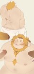 anthro beard belly big_belly blonde_hair erection facial_hair genitals group hair horn kemono male male/male mature_male moobs nipples overweight overweight_male penis simple_background solo_focus towel haoming undertale_(series) asgore_dreemurr bovid bovine mammal 2024 hi_res