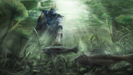 5_fingers anthro clothed clothing day fin fingers group horn male outside pond scales sun underwater water themefinland mythology aquatic dragon fish mythological_creature mythological_scalie scalie hi_res