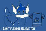 ambiguous_gender clothing feral profanity shirt simple_background smile solo t-shirt tail text topwear dustyspaghetti jackbox_games nintendo pokemon tee_k.o. the_jackbox_party_pack eeveelution generation_1_pokemon pokemon_(species) vaporeon english_text