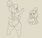 accessory anthro barefoot belly big_breasts big_butt biped bottomwear breasts buckteeth butt clothed clothing crop_top dolphin_shorts feet female front_and_back furgonomics hair hair_accessory hair_bun hair_tie hotpants love_handles mitten_hands navel nipple_outline open_mouth open_smile rear_view shirt short_stack shorts slightly_chubby slightly_chubby_anthro slightly_chubby_female smile solo standing t-shirt tail teeth thick_thighs tight_clothing tight_shirt tight_topwear topwear wide_hips champchidi animal_crossing nintendo isabelle_(animal_crossing) canid canine canis domestic_dog mammal shih_tzu toy_dog hi_res monochrome sketch unfinished