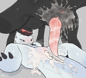 after_sex animal_genitalia anus black_body bodily_fluids canon_couple claws cum cum_in_vagina cum_inside duo ejaculation excessive_cum excessive_genital_fluids female female_feral feral feral_on_feral genital_fluids genital_slit genitals knot lightless male male/female male_feral messy penis raised_leg tapering_penis tongue tongue_out vulva white_body yaksicle dreamworks european_mythology how_to_train_your_dragon mythology nubless toothless dragon fury_(httyd) light_fury mythological_creature mythological_scalie night_fury scalie western_dragon hi_res